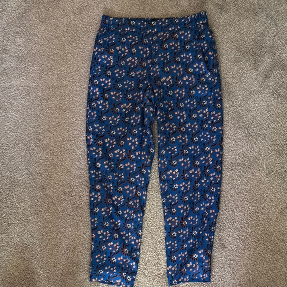 Blue Floral Patterned Pants